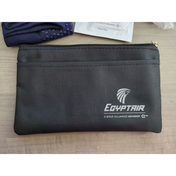 Egypt Air Amenity Kit Pouch Navy Blue Bag Aviation Collectible Socks Eye Mask - Picture 2 of 6